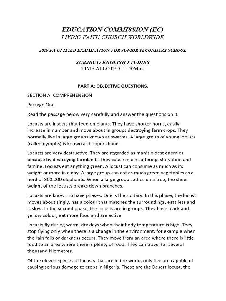 JSS3 English Exam Questions 2019 | PDF