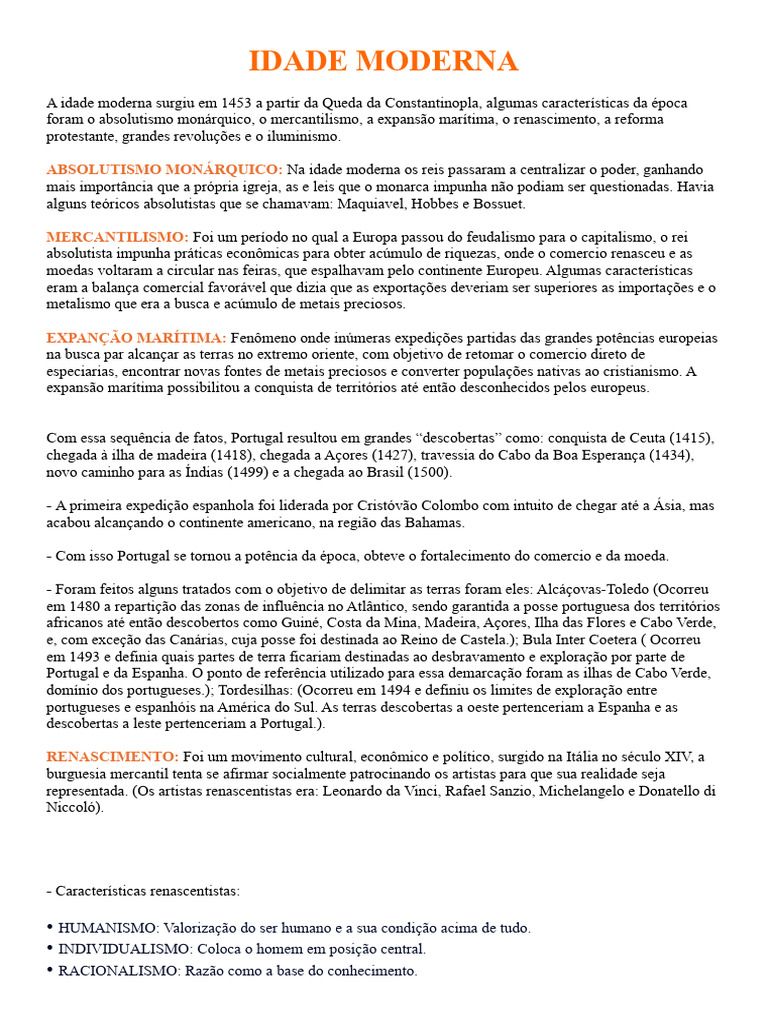 Características da Idade Moderna | PDF | Idade Moderna | Era dos ...