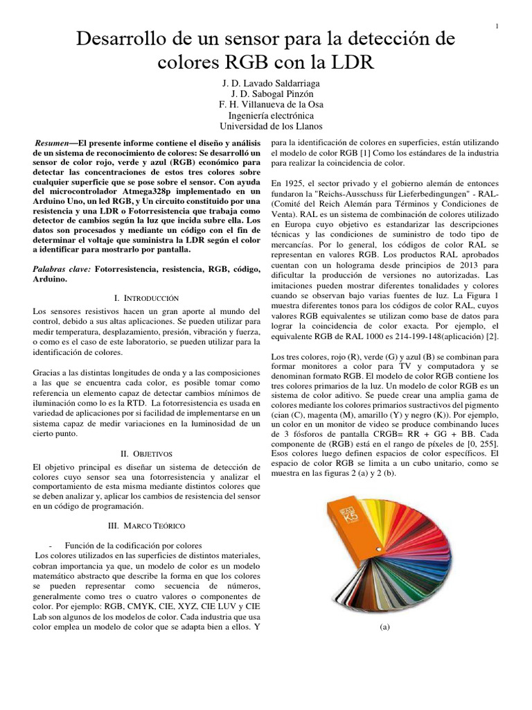 Sensor RGB con LDR para detección de color | PDF | Color | Modelo de ...