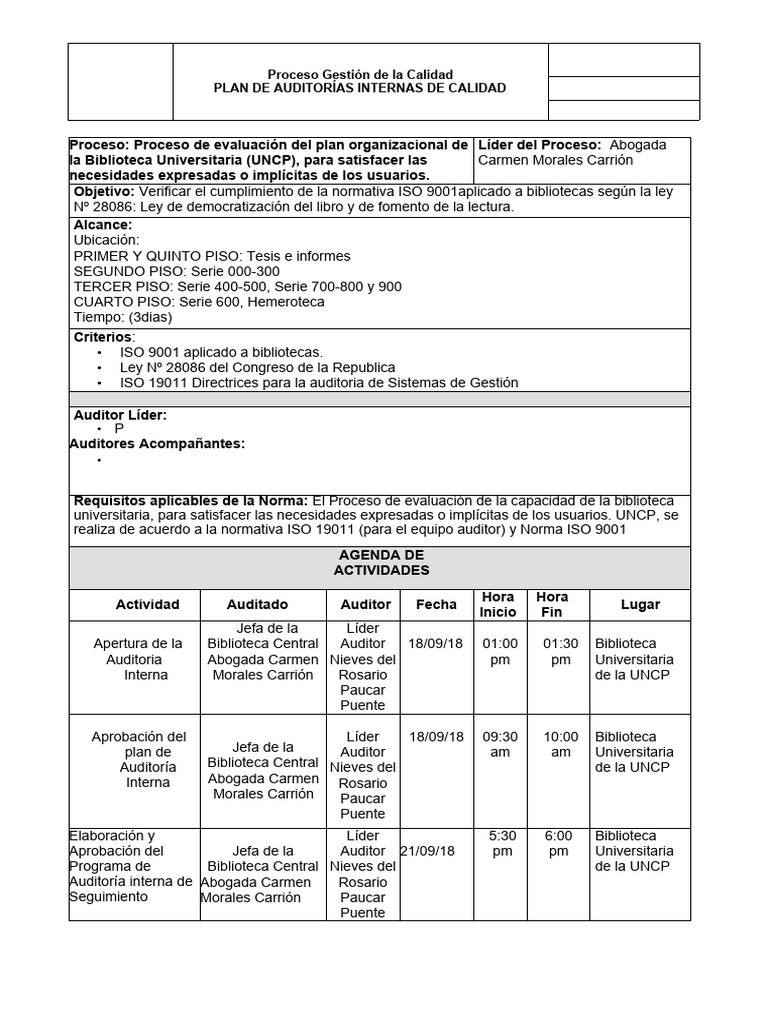 Auditoría Interna de Calidad en Bibliotecas | PDF | Auditoría | Contralor