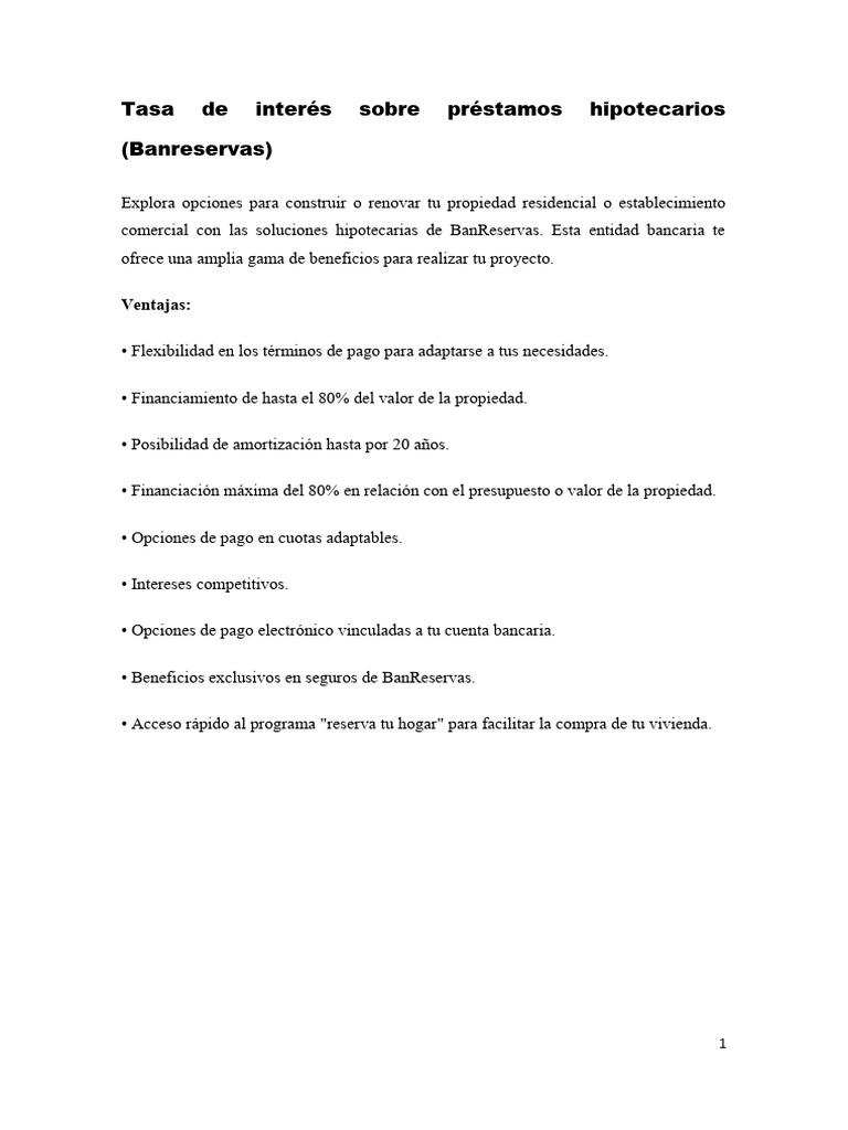 Tasa de Interés en Préstamos Hipotecarios | PDF | Hipotecas | Presupuesto