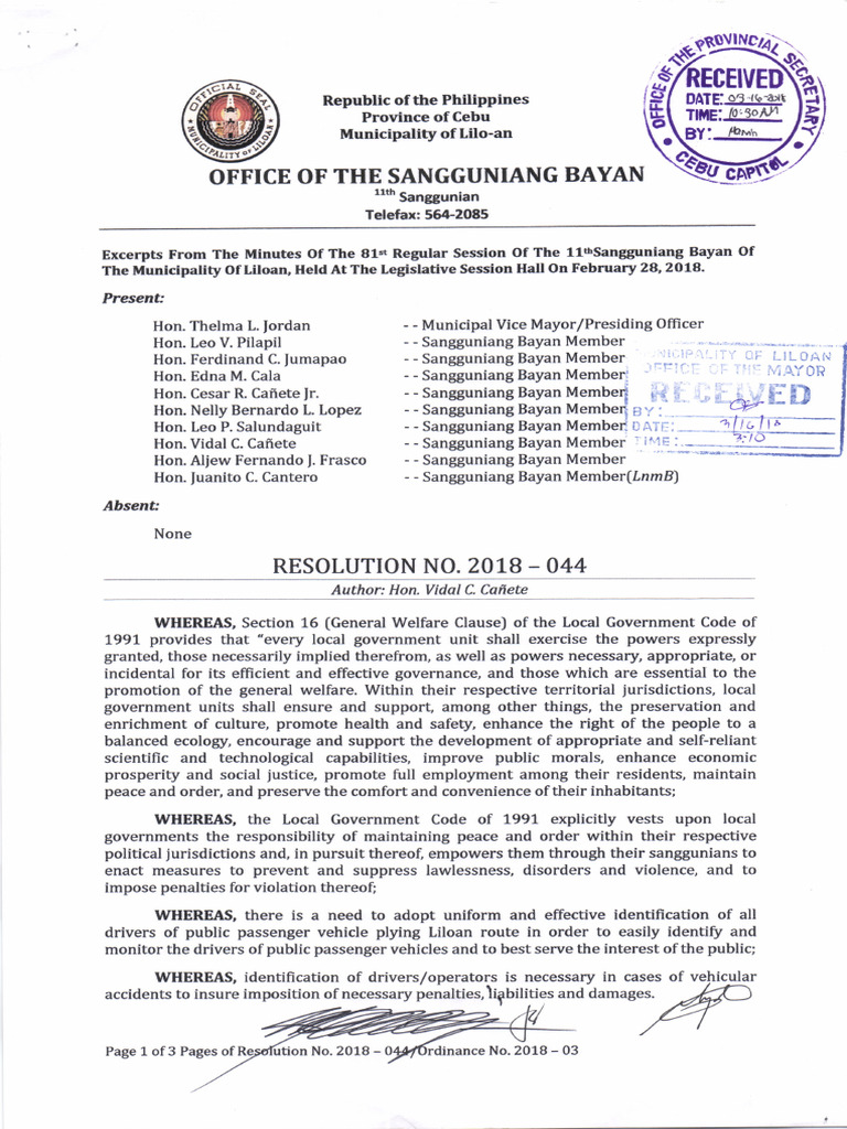 11th SB Ordinance No. 2018-03 - Requiring Drivers Public Vehicle To ...