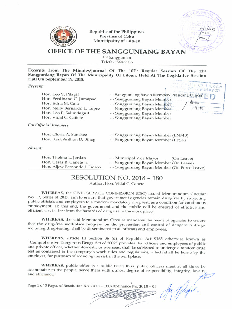 11th SB Ordinance No. 2018-05 - Promoting A Drug-Free Workplace ...