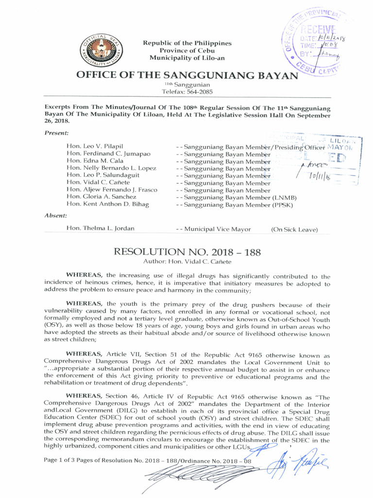 11th SB Ordinance No. 2018-08 - Creating The Special Drug Education ...