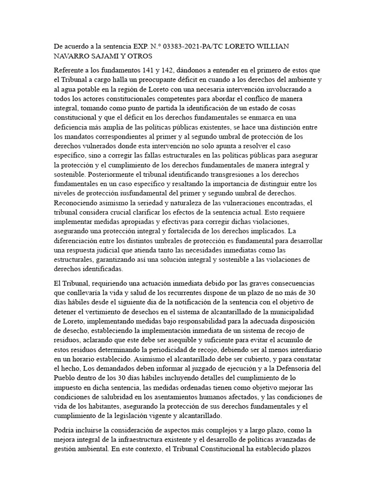 Sentencia sobre derechos ambientales en Loreto | PDF | Residuos | Violación