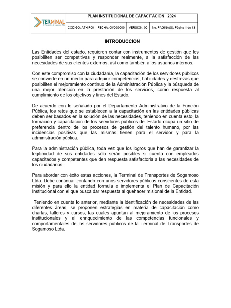 Plan de Capacitacion 2024 | PDF | Creación de capacidad | Institución