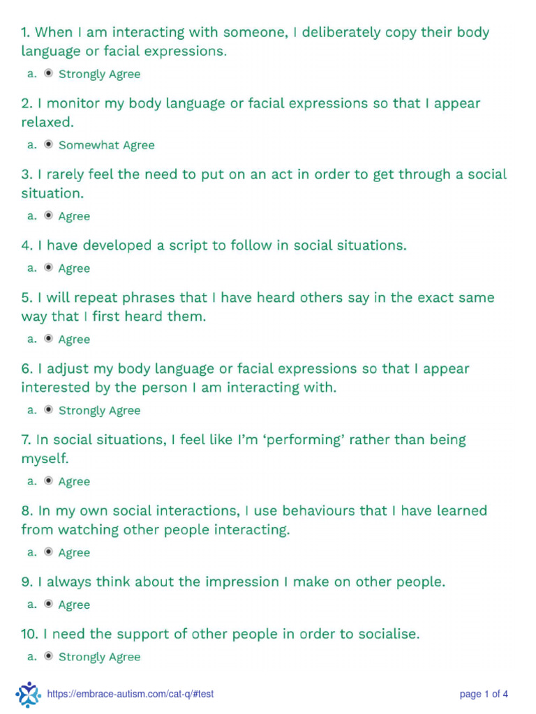 CAT-Q Autism Questionnaire | PDF