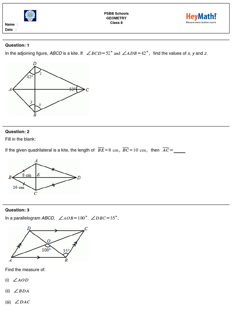 Class 8 Geometry Questions and Answers | PDF | Area | Rectangle