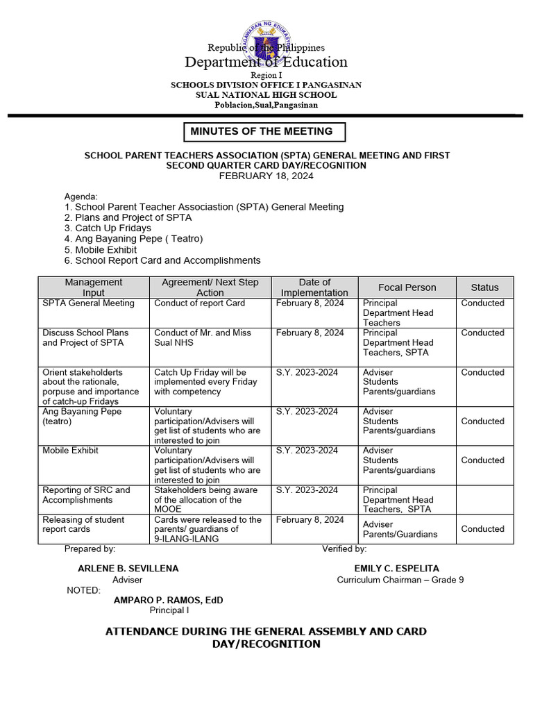 9 Dalton Minutes of The Meeting 2NDQ Card Day 2023 2024 | PDF
