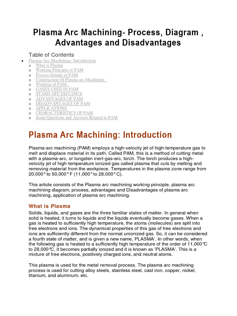 Plasma Arc MachiningProcess, Diagram, Advantages and Disadvantages