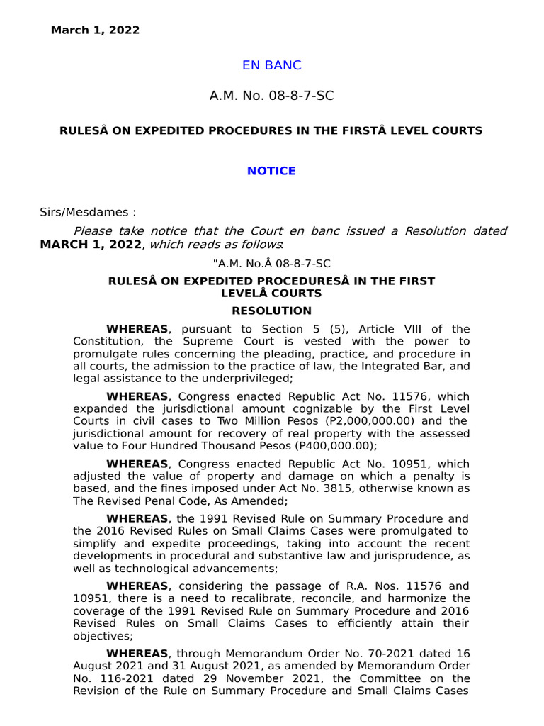 Rules On Expedited Procedures in The First Level Courts | PDF | Lawsuit ...
