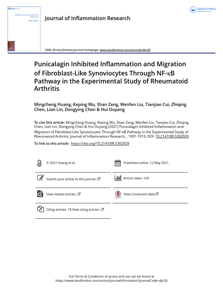Punicalagin Inhibited Inflammation and Migration of Fibroblast-Like ...