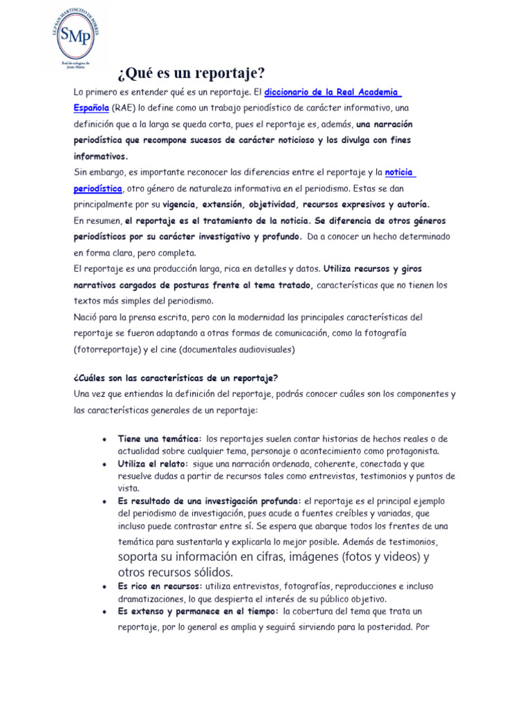 El Reportaje Cuarto Año de Secundaria | PDF | Narración | Periodismo