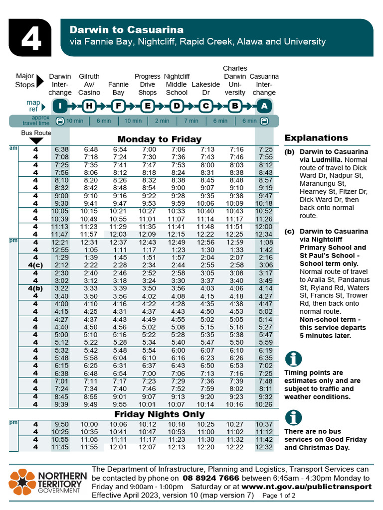 route 4 darwin to casuarina public bus timetable PDF Transport Public Transport
