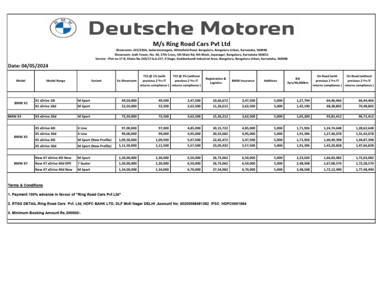 BMW X Model Price List W.E.F. 4th May 2024 | PDF | Bmw | Land Vehicles