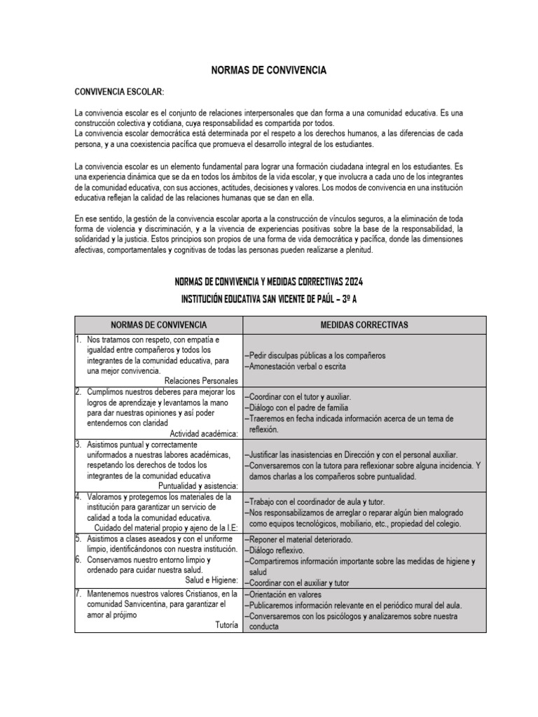 Normas de Convivencia 3a 2024 | PDF | Democracia | Ideologías políticas