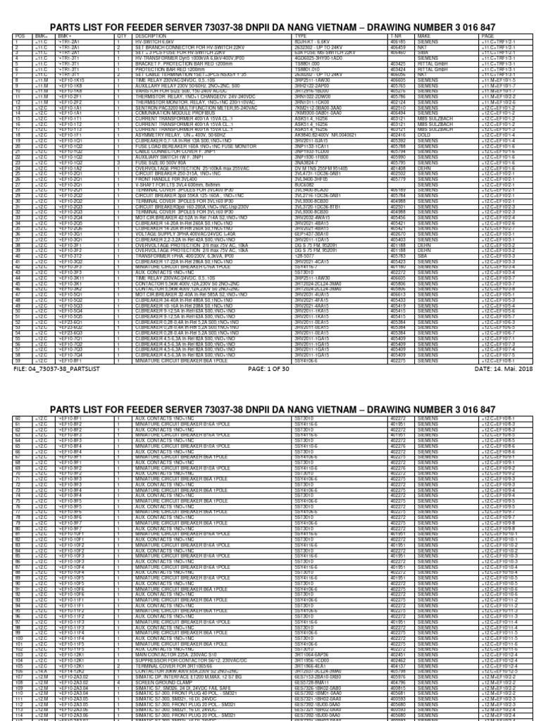 Feeder Server Parts List 73037-38 | PDF | Fuse (Electrical ...