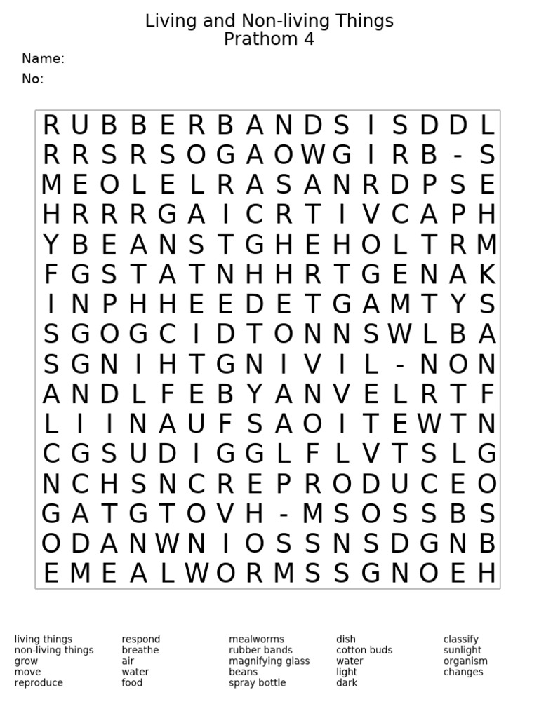 Living and Non-living things Word search | PDF