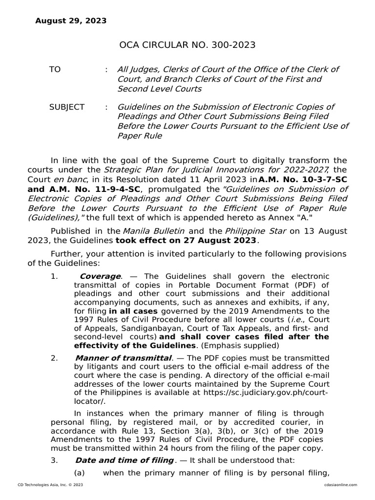 OCA Circular 300-2023: E-Filing Guidelines | PDF | Registered Mail ...