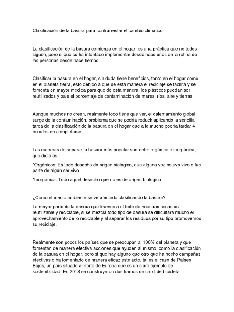 Clasificación de basura y cambio climático | PDF | Residuos | Reciclaje