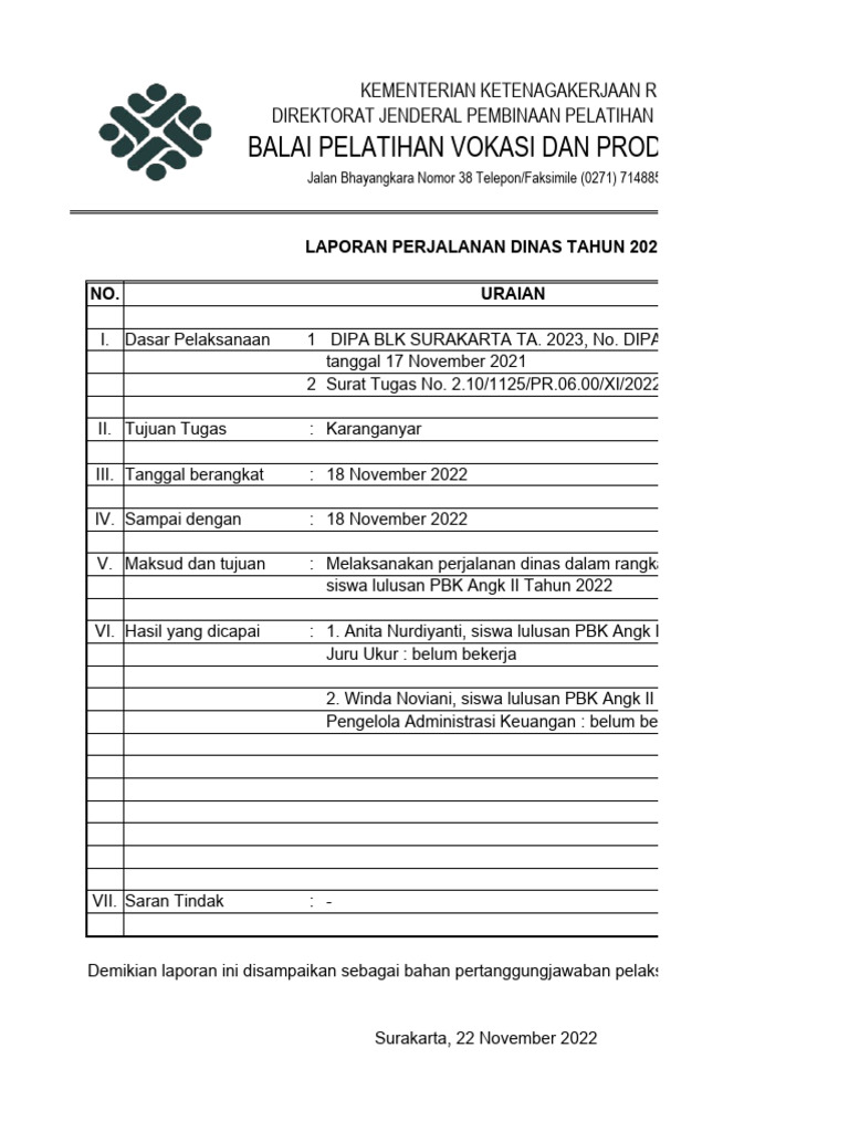 Laporan Perjalanan Dinas 2023 Kemenaker | PDF | Bisnis | Teknologi ...