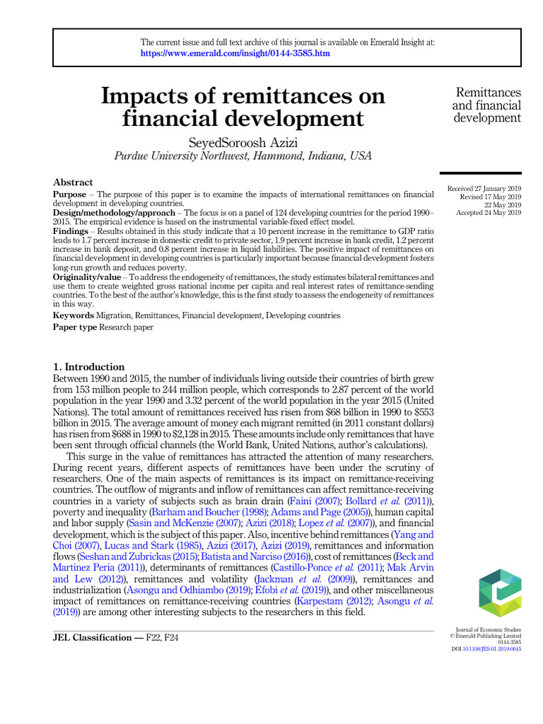 Remittances and Financial Development Impact | PDF | Remittance | Gross ...