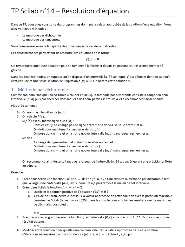 Méthodes de résolution d'équations Scilab | PDF | Équations | Fonction ...