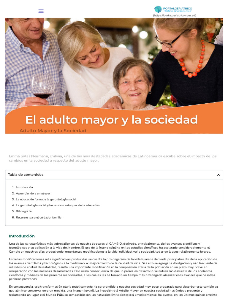 Adulto Mayor y La Sociedad - PORTALGERIATRICO | PDF | Aprendizaje | Vejez