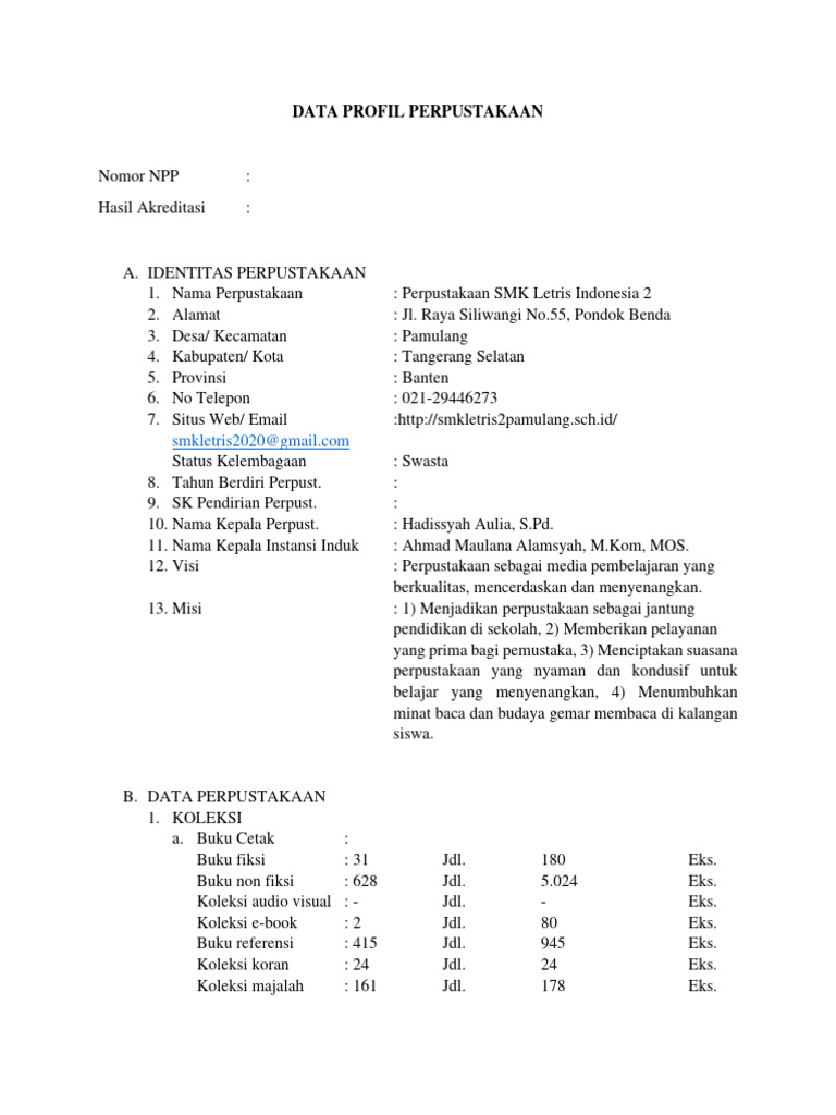 Profil Perpustakaan SMK Letris Indonesia 2 | PDF | Ilmu Sosial