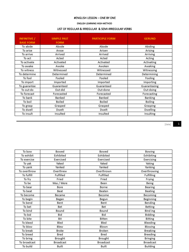 Irregular Verbs and Regular - 5-1 | PDF | Semantic Units