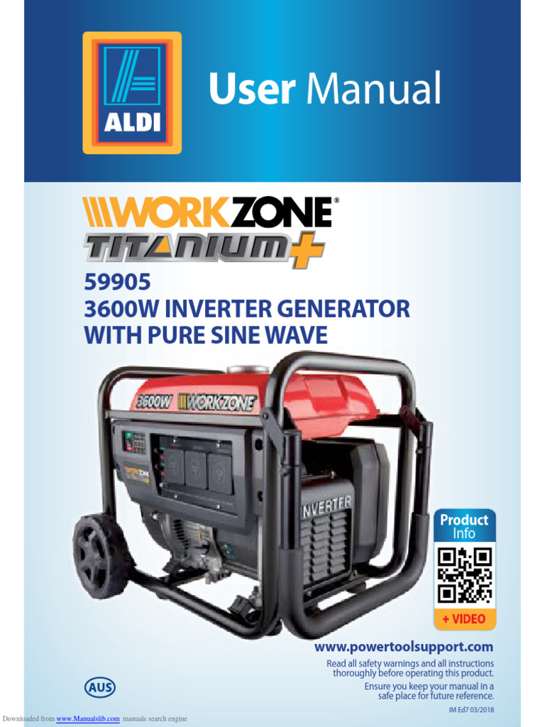 Workzone 3600W Inverter Generator Manual | PDF | Qr Code | Power Inverter
