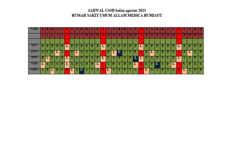 Jadwal CSSD Agustus 23 | PDF