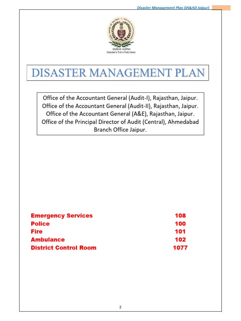 Disaster Management Plan for Jaipur AG Office | PDF | Emergency ...