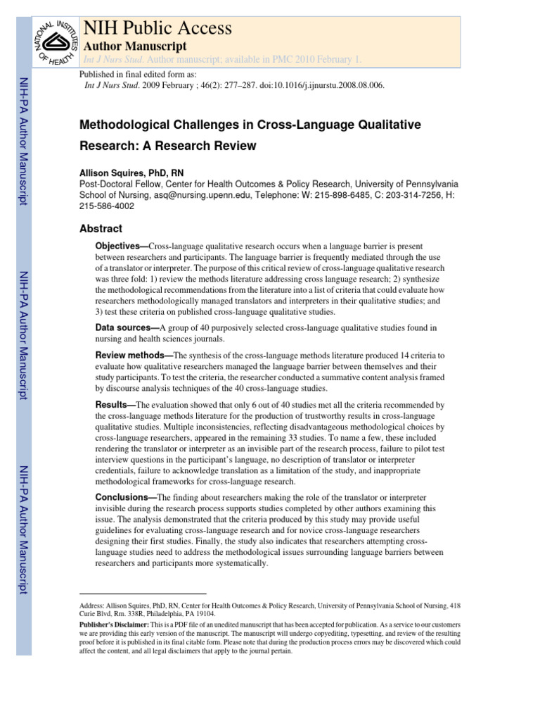 NIH Public Access: Author Manuscript | PDF | Methodology | Qualitative ...