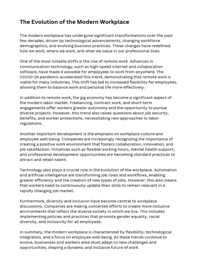 Modern Workplace Evolution Trends | PDF | Diversity (Business) | Employment