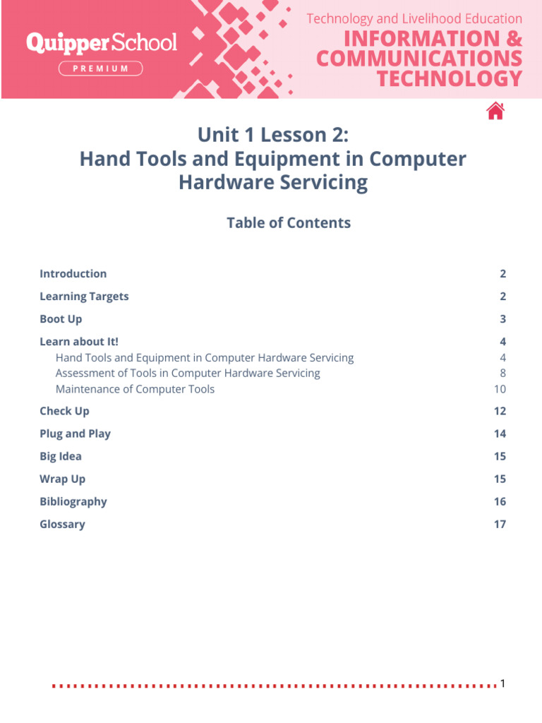 Final - ICT 1.2 Hand Tools and Equipment in Computer Hardware Servicing ...
