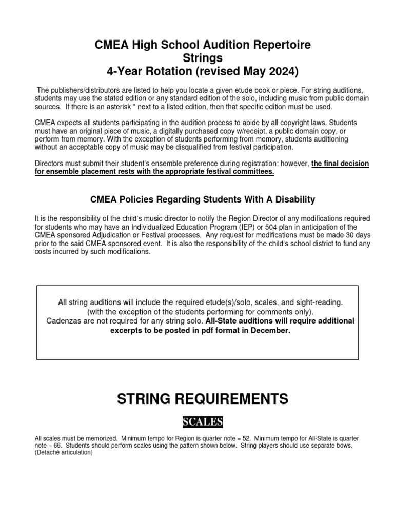 CMEA HS Strings Audition Repertoire 2025 2028 Download Free PDF