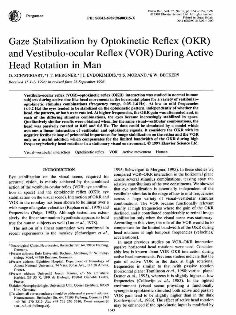 VOR-OKR Interaction During Active Head Movements | PDF | Vestibular ...