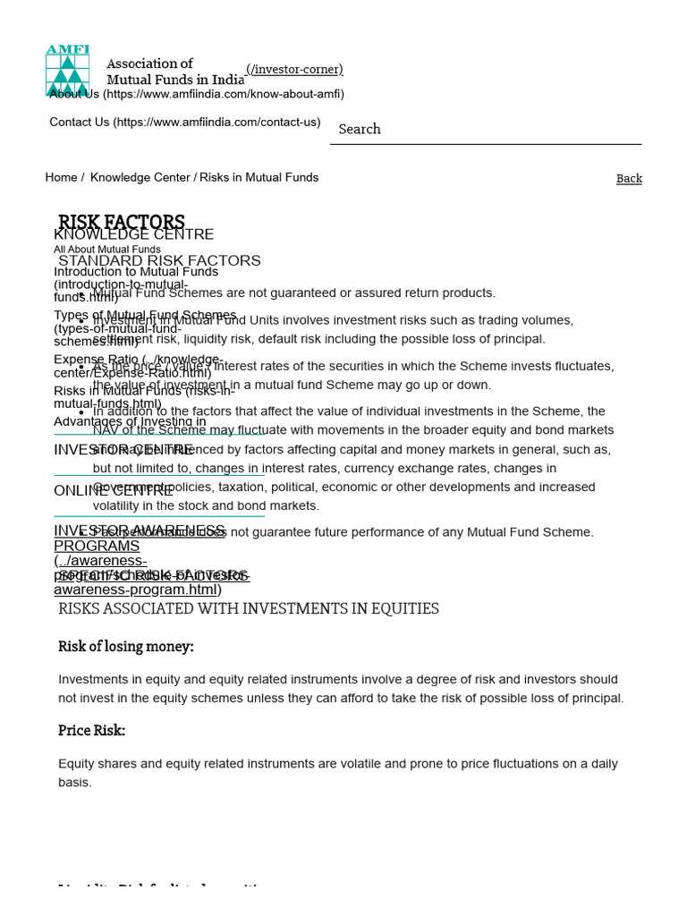 Risks in Mutual Fund Investments | PDF | Financial Risk | Bonds (Finance)