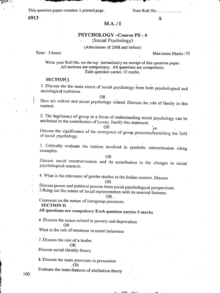 M.A - I Psychology - Course PS - 4 Social Psychology | PDF