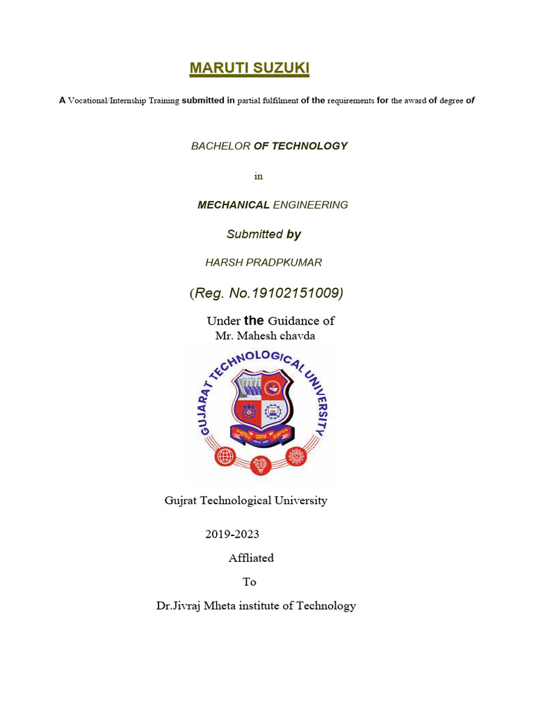 Maruti Suzuki Internship Report PDF Iso 9000