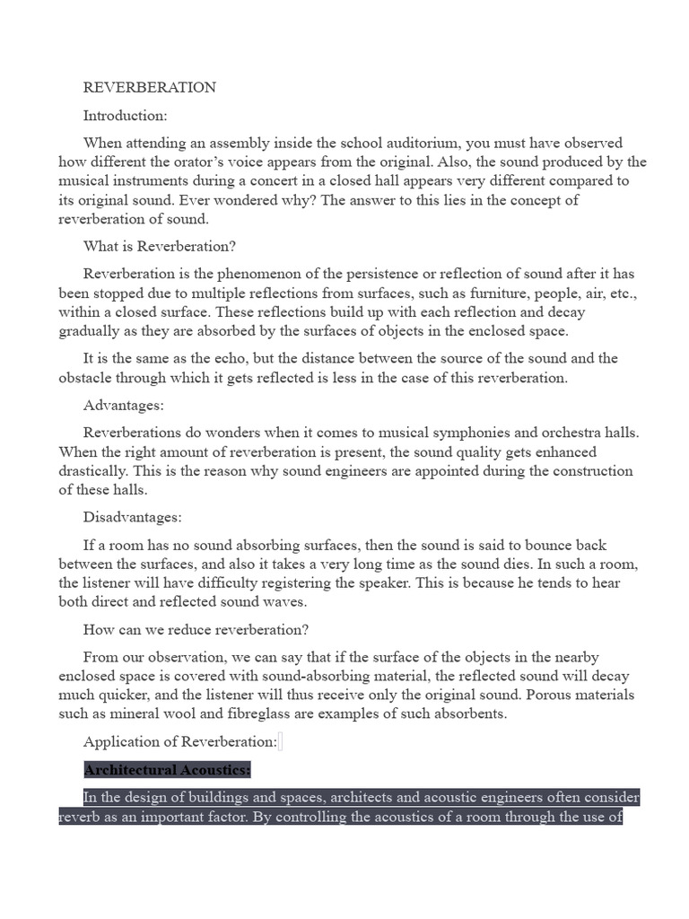 Understanding Reverberation: Uses and Control | PDF | Acoustics | Sound