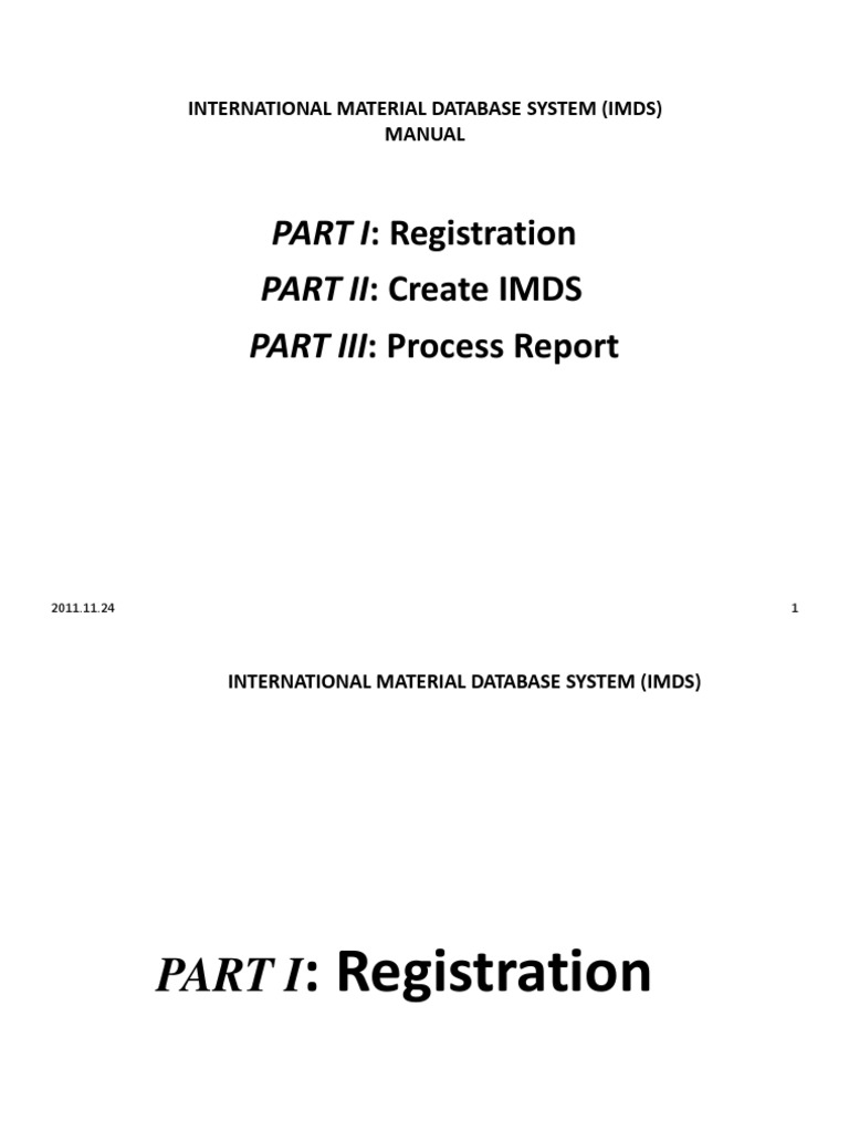 PART I: Registration Part Ii: Create Imds PART III: Process Report | PDF