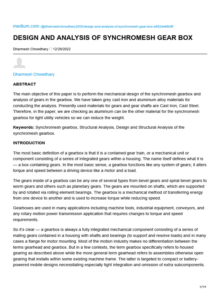 Synchromesh Gearbox Design and Analysis | PDF | Manual Transmission | Gear