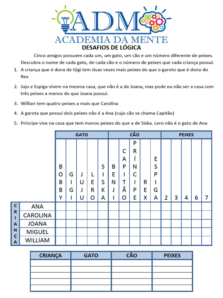 Desafios de Lógica para Crianças e Adultos | PDF