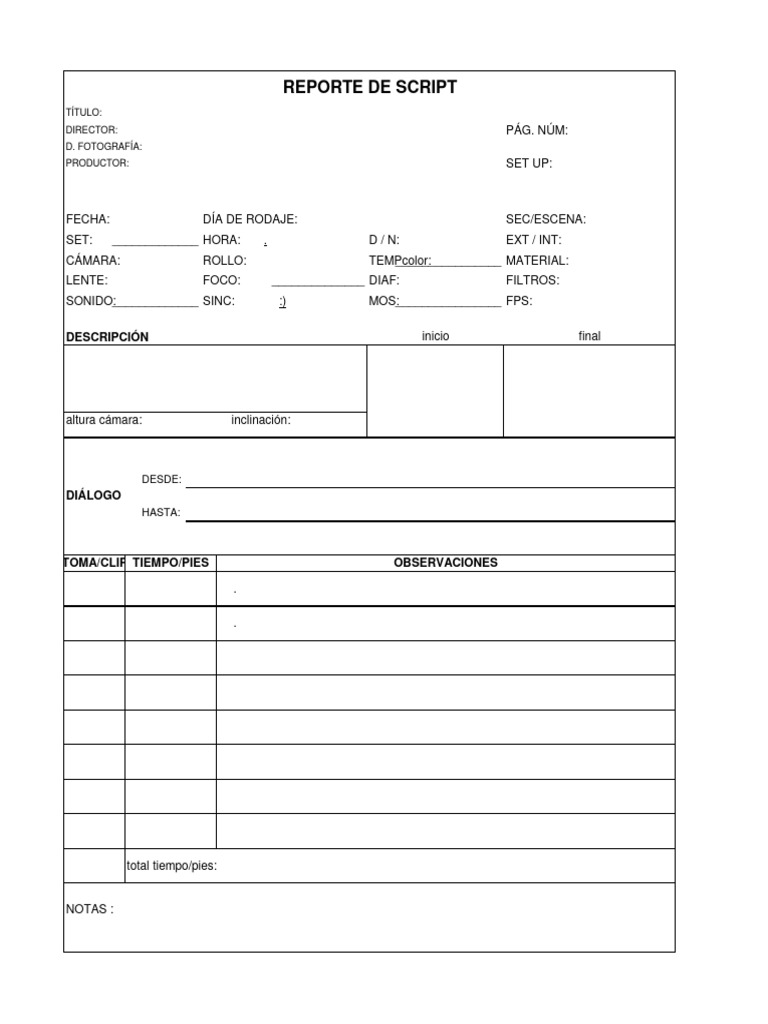 Informe de Rodaje y Script Detallado | PDF | Informática