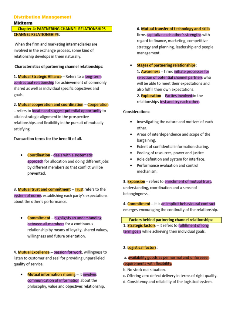 Partnering Channel Relationships in Distribution | PDF | Logistics ...