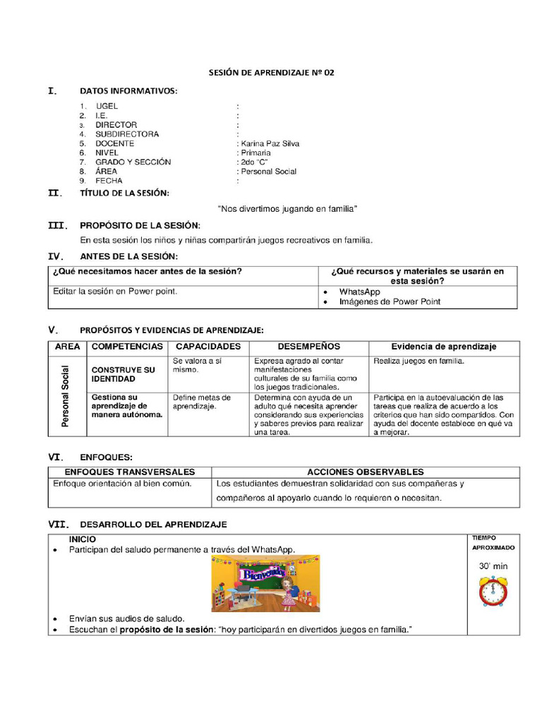 Sesión de Aprendizaje Nos Divertimos Jugando en Familia | PDF