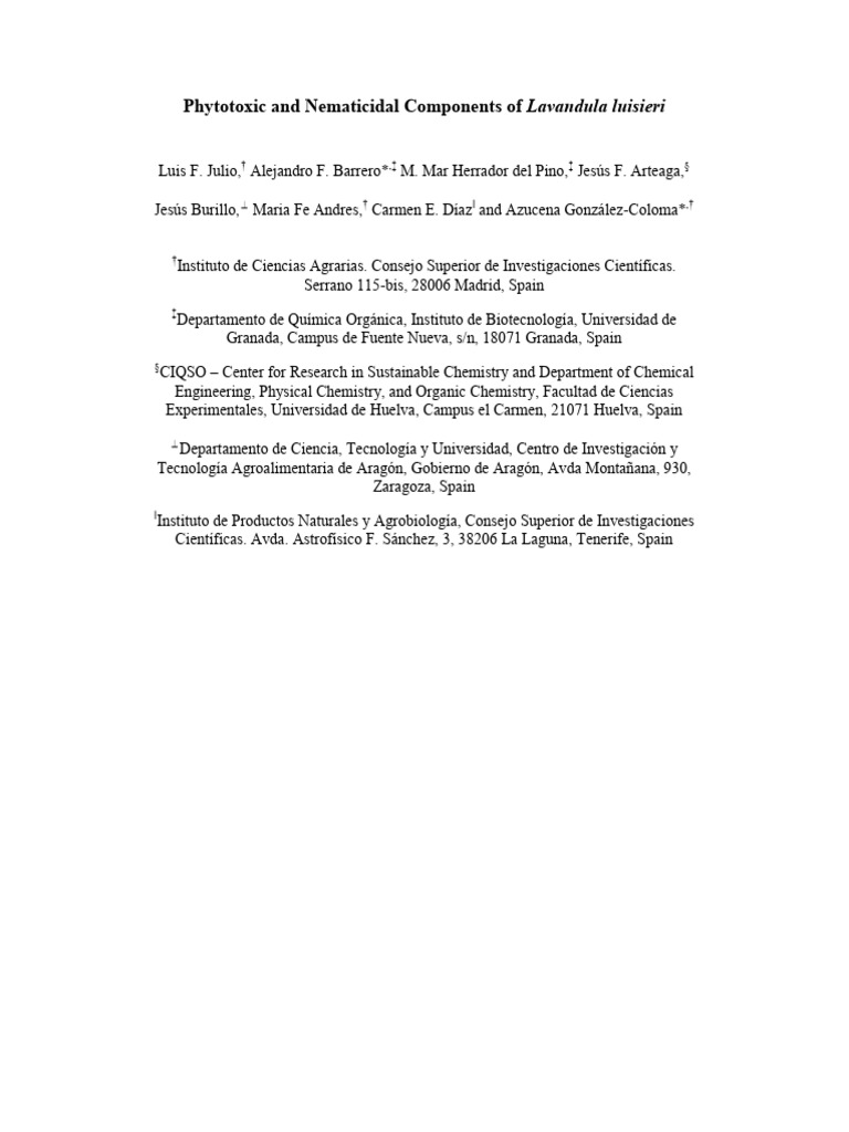 Lavandula luisieri: Phytotoxic & Nematicidal Effects | PDF | Science ...