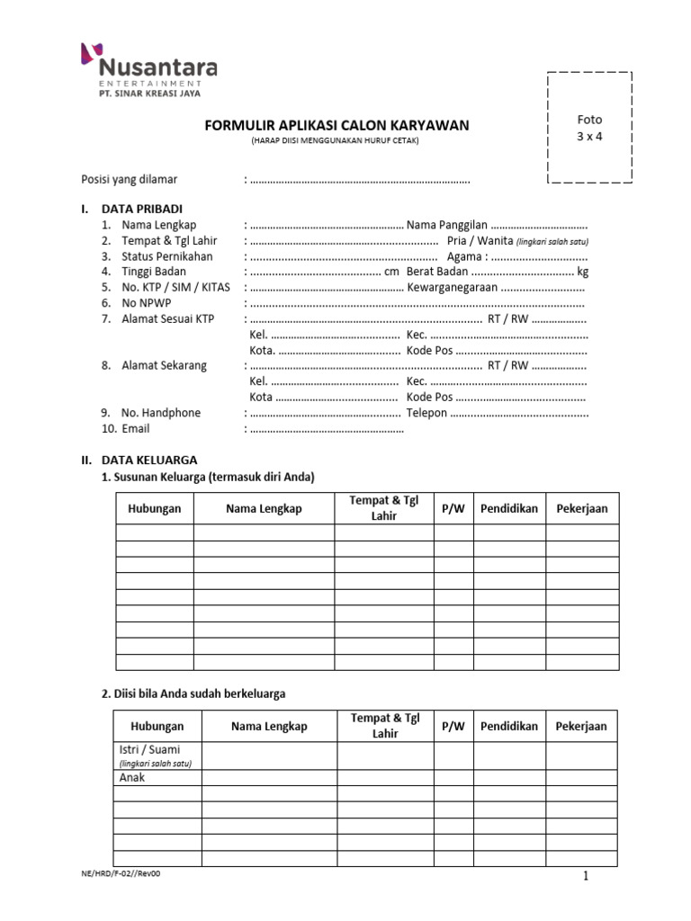 Formulir Aplikasi Karyawan Pt Skj Pdf